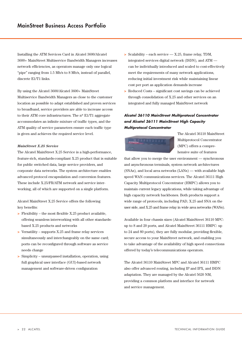 Mainstreet business access portfolio | Alcatel Carrier Internetworking Solutions Alcatel 3600 User Manual | Page 4 / 10