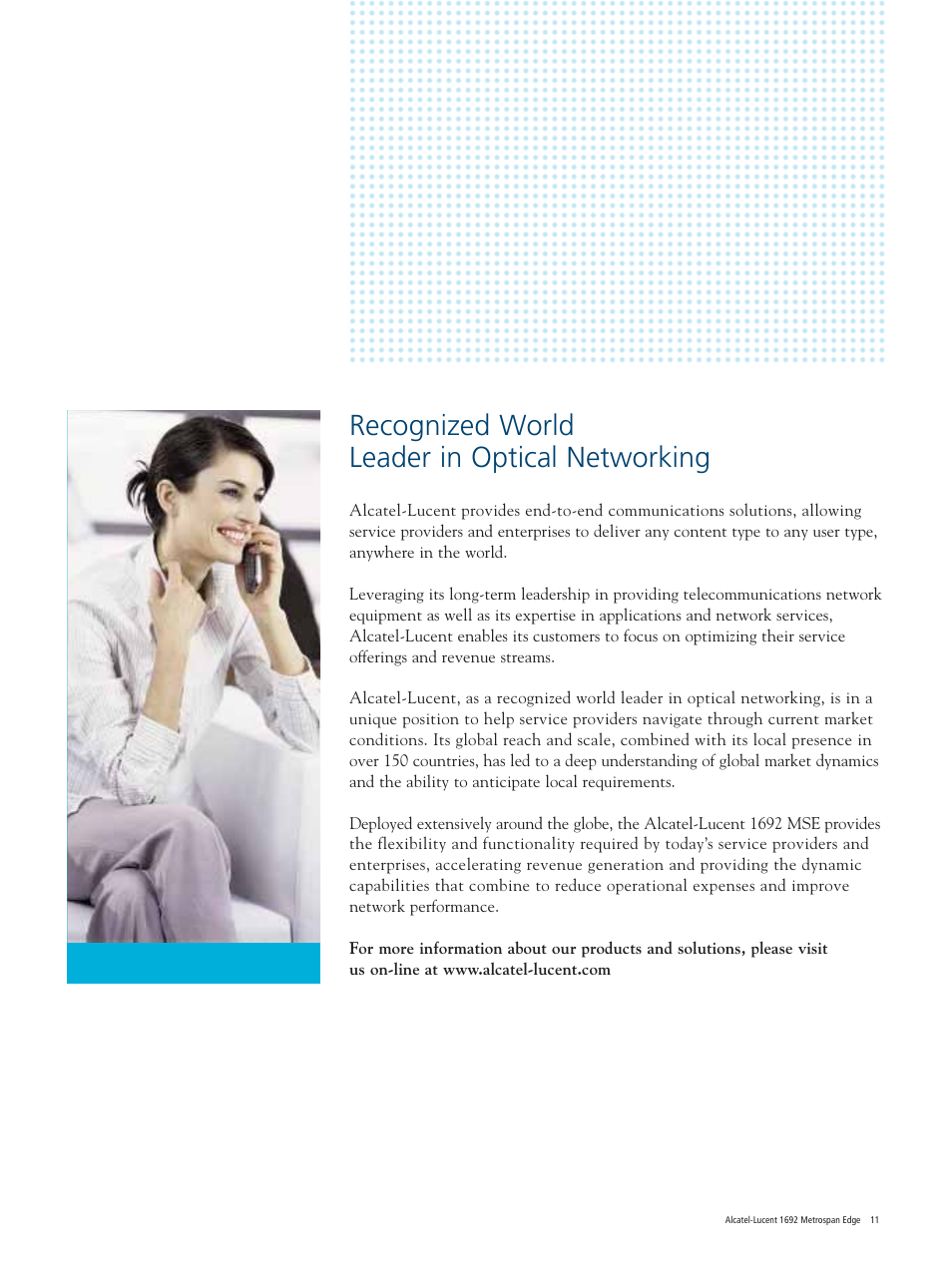 Recognized world leader in optical networking | Alcatel Carrier Internetworking Solutions Metrospan Edge 1692 User Manual | Page 11 / 12