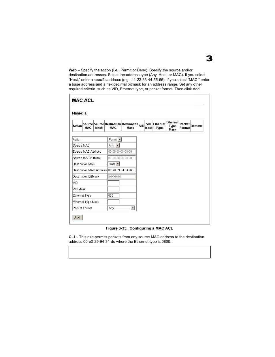 Figure 3-35. configuring a mac acl | Alcatel Carrier Internetworking Solutions OmniStack 6300-24 User Manual | Page 107 / 462