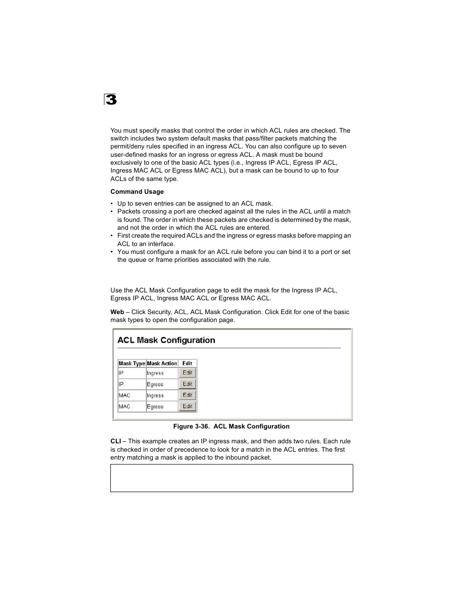 Configuring acl masks, Specifying the mask type, Figure 3-36. acl mask configuration | Alcatel Carrier Internetworking Solutions OmniStack 6300-24 User Manual | Page 108 / 462