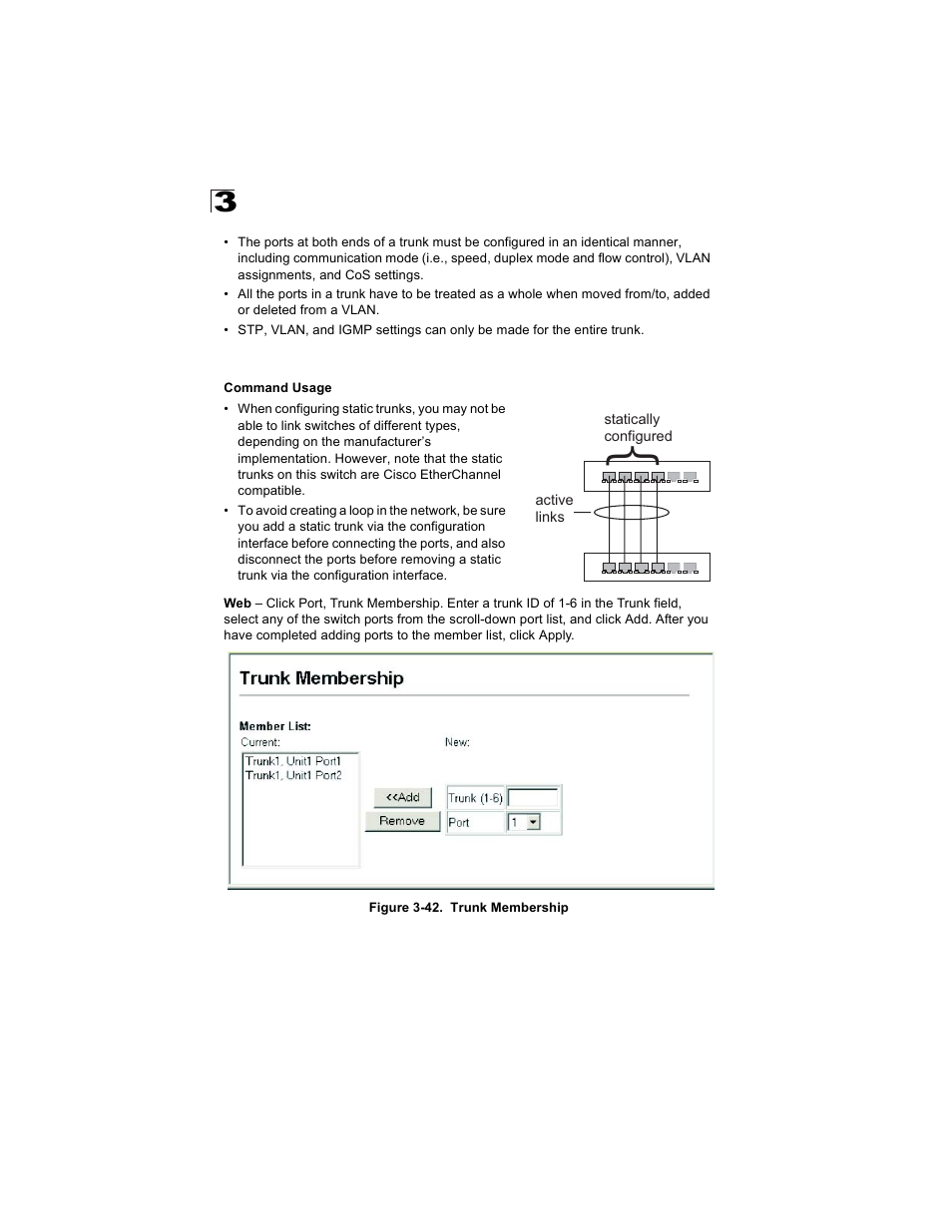 Statically configuring a trunk, Figure 3-42. trunk membership | Alcatel Carrier Internetworking Solutions OmniStack 6300-24 User Manual | Page 120 / 462