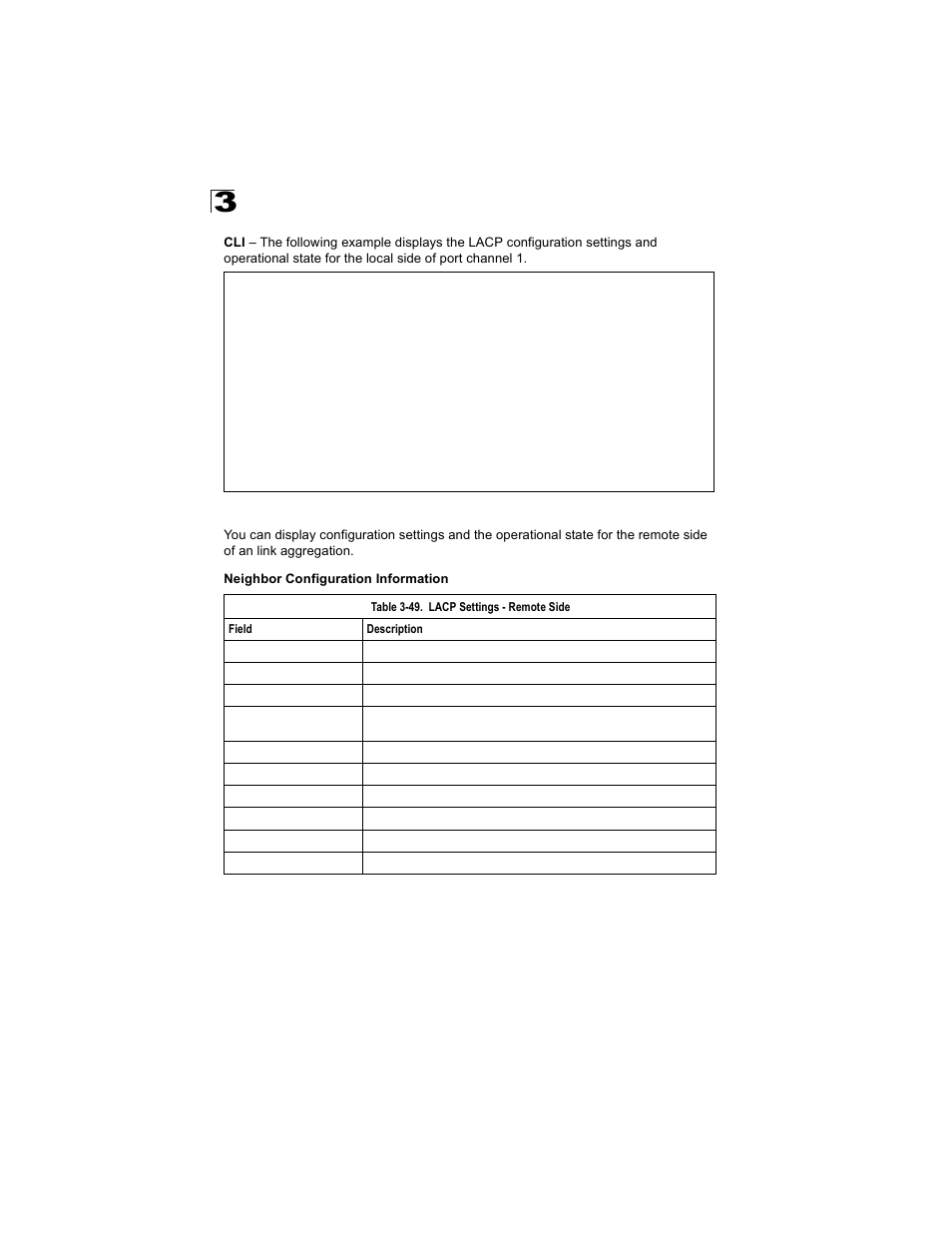 Table 3-49, Lacp settings - remote side | Alcatel Carrier Internetworking Solutions OmniStack 6300-24 User Manual | Page 128 / 462