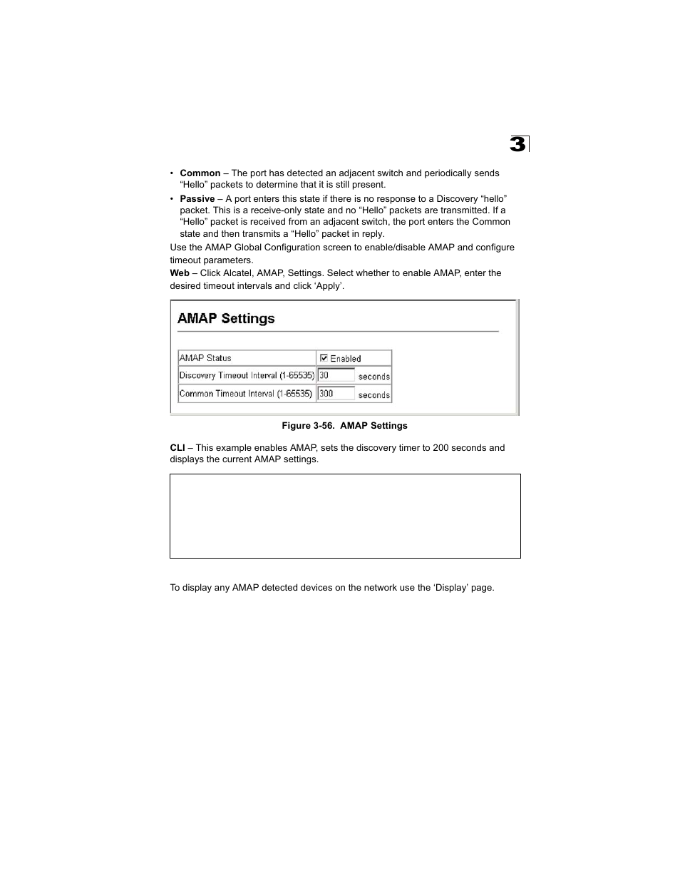 Displaying amap detected devices, Figure 3-56. amap settings | Alcatel Carrier Internetworking Solutions OmniStack 6300-24 User Manual | Page 139 / 462