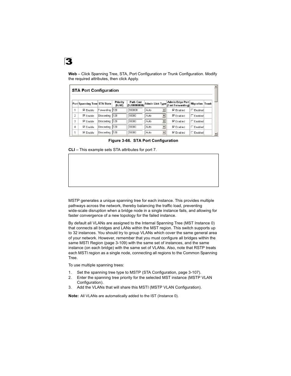 Configuring multiple spanning trees, Figure 3-66. sta port configuration | Alcatel Carrier Internetworking Solutions OmniStack 6300-24 User Manual | Page 156 / 462
