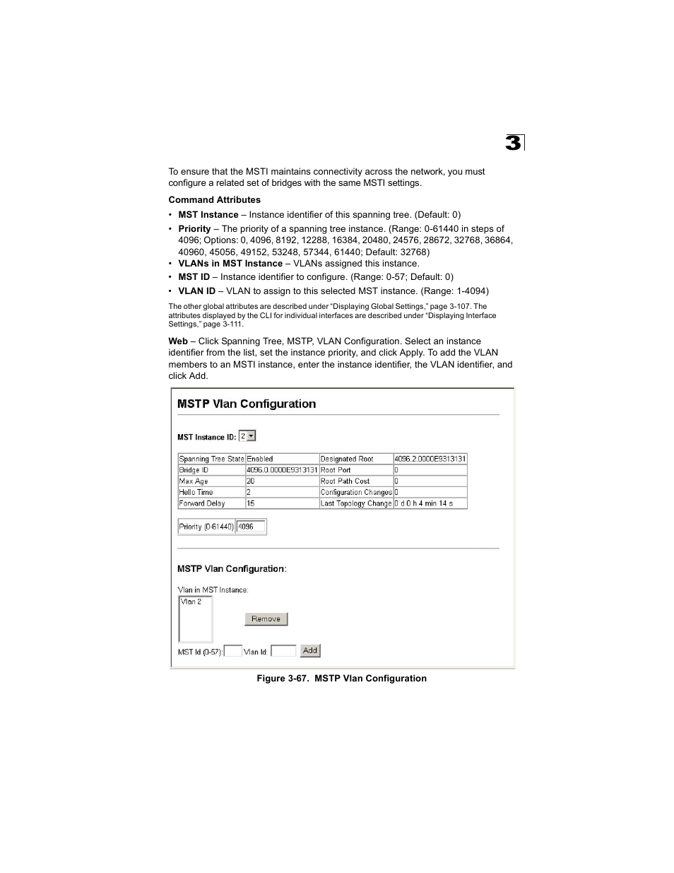 Figure 3-67. mstp vlan configuration | Alcatel Carrier Internetworking Solutions OmniStack 6300-24 User Manual | Page 157 / 462