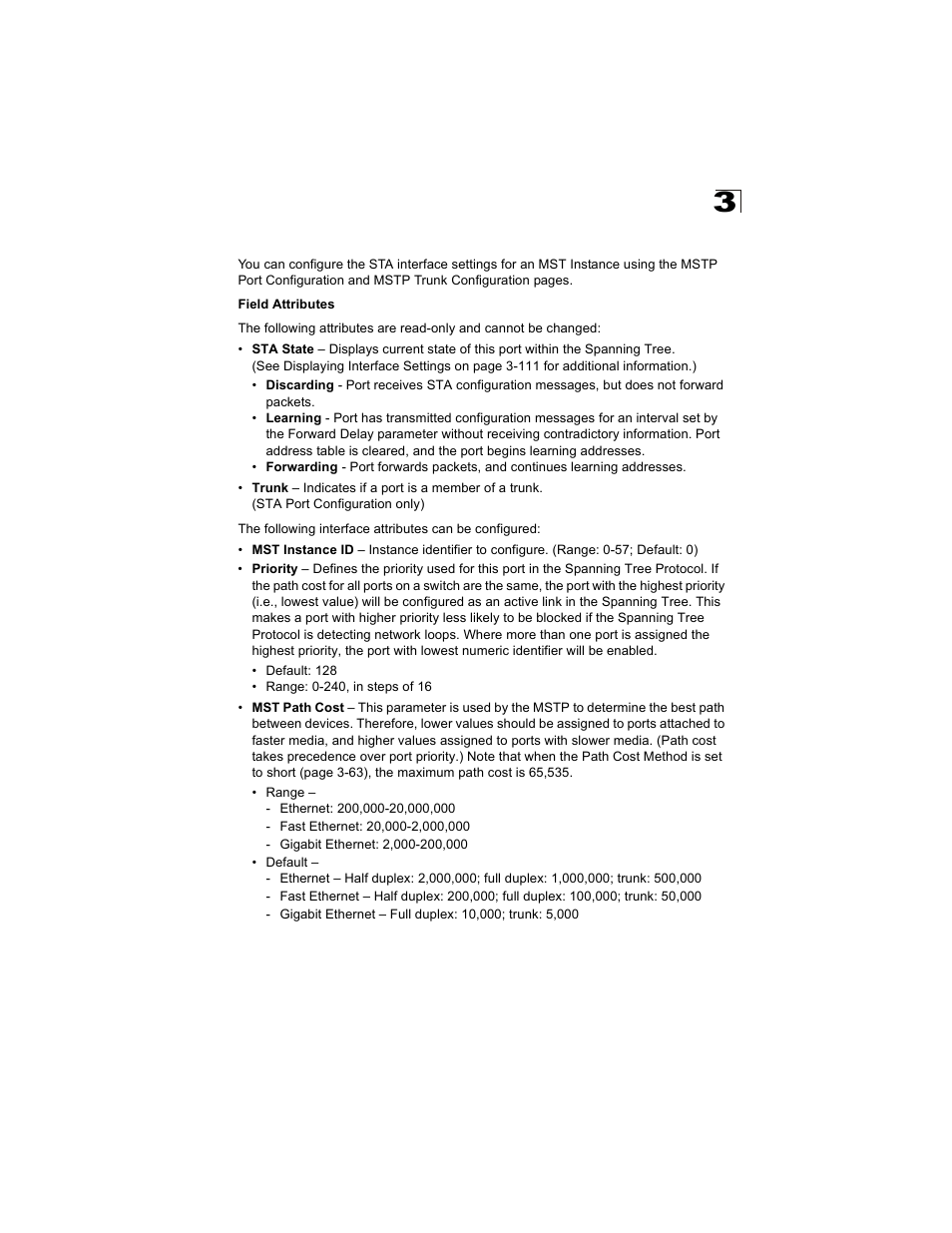 Configuring interface settings for mstp | Alcatel Carrier Internetworking Solutions OmniStack 6300-24 User Manual | Page 161 / 462