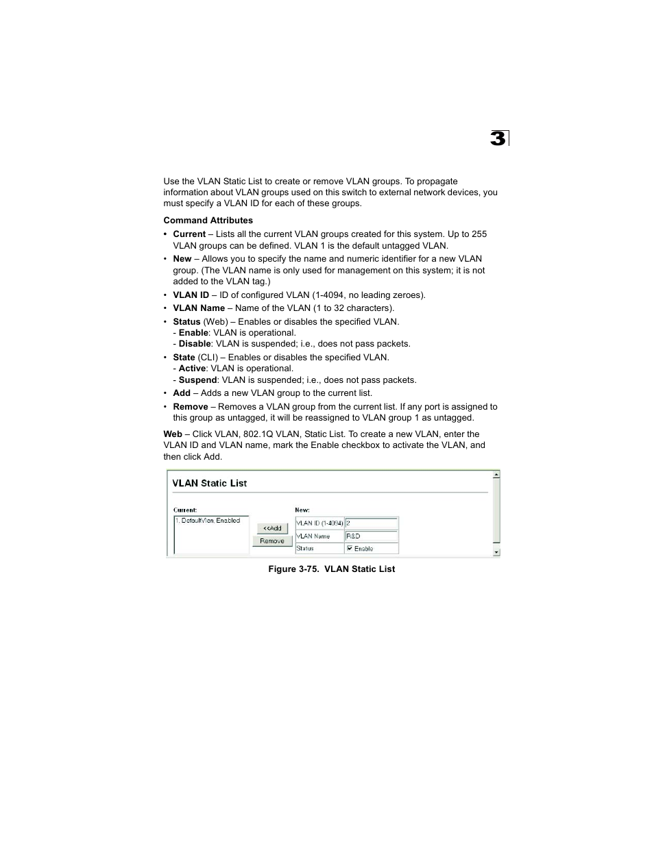 Creating vlans, Figure 3-75. vlan static list | Alcatel Carrier Internetworking Solutions OmniStack 6300-24 User Manual | Page 169 / 462