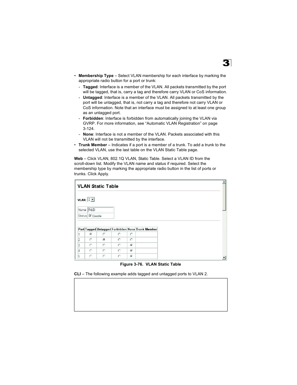 Figure 3-76. vlan static table | Alcatel Carrier Internetworking Solutions OmniStack 6300-24 User Manual | Page 171 / 462