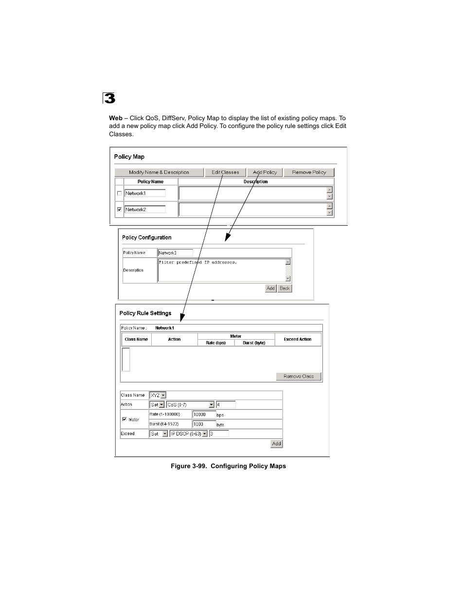 Figure 3-99. configuring policy maps | Alcatel Carrier Internetworking Solutions OmniStack 6300-24 User Manual | Page 198 / 462