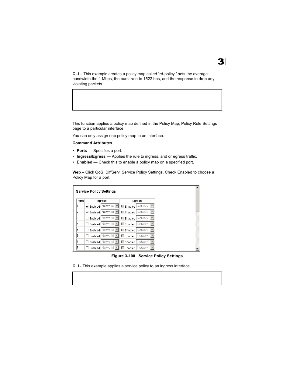 Figure 3-100. service policy settings | Alcatel Carrier Internetworking Solutions OmniStack 6300-24 User Manual | Page 199 / 462