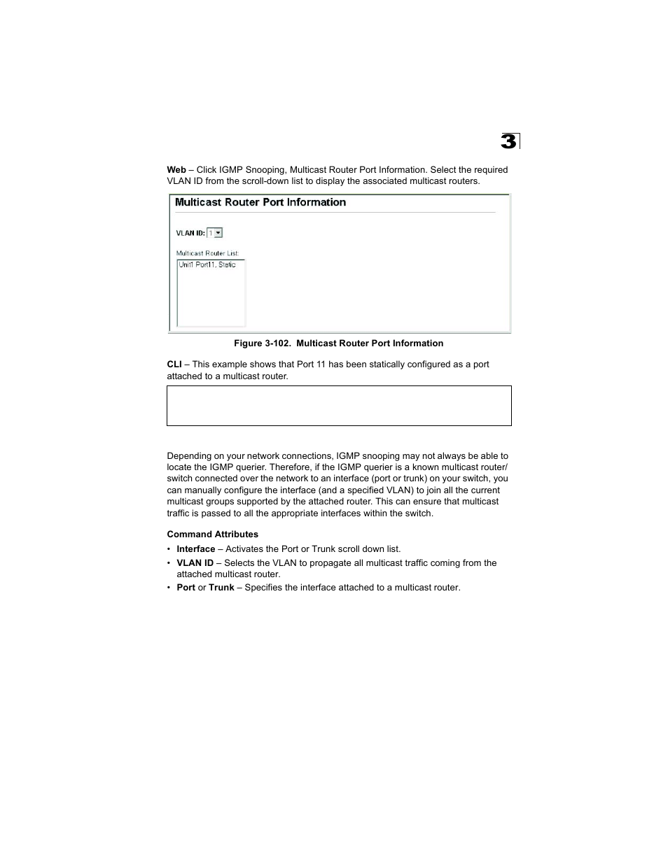 Figure 3-102. multicast router port information | Alcatel Carrier Internetworking Solutions OmniStack 6300-24 User Manual | Page 203 / 462