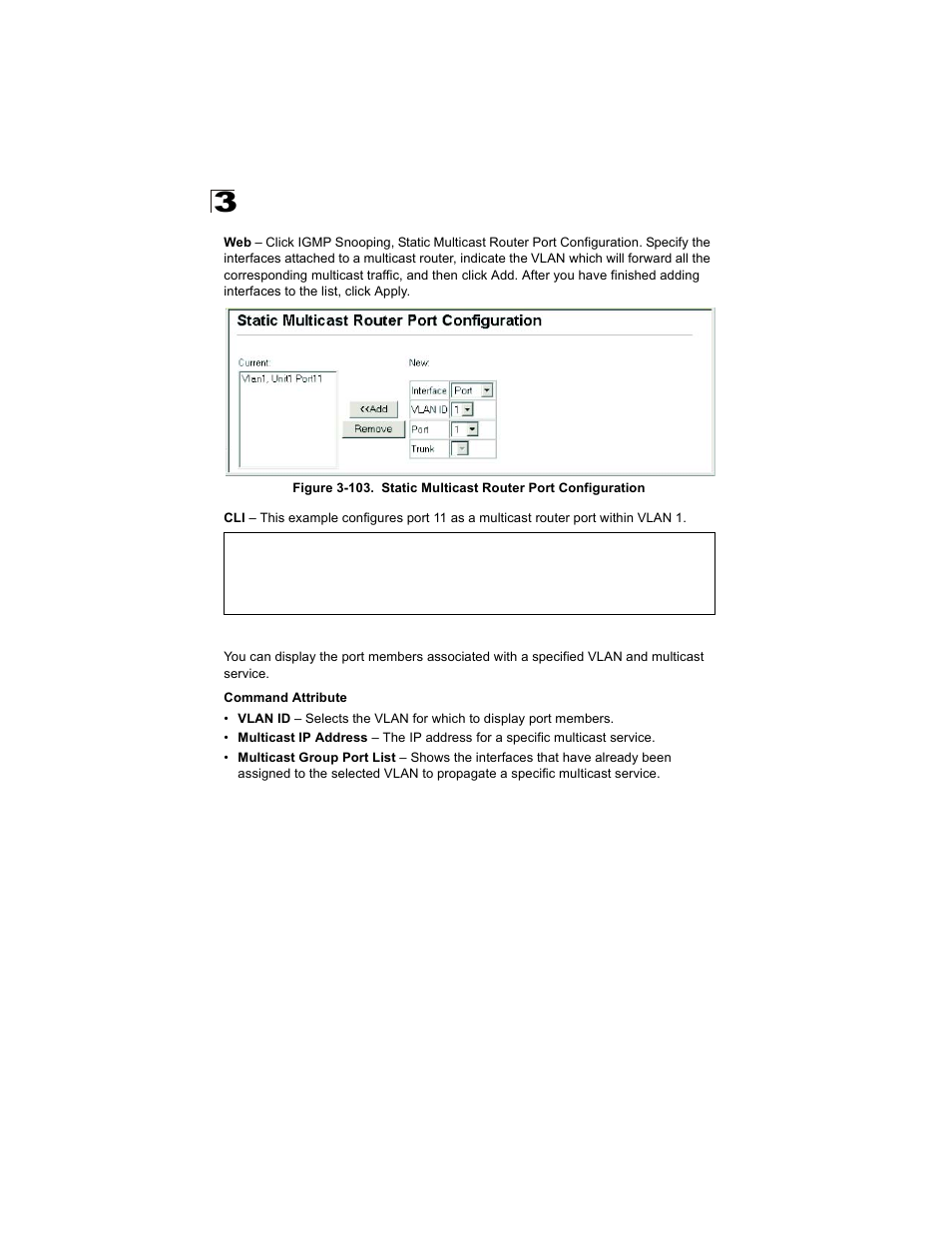 Displaying port members of multicast services | Alcatel Carrier Internetworking Solutions OmniStack 6300-24 User Manual | Page 204 / 462