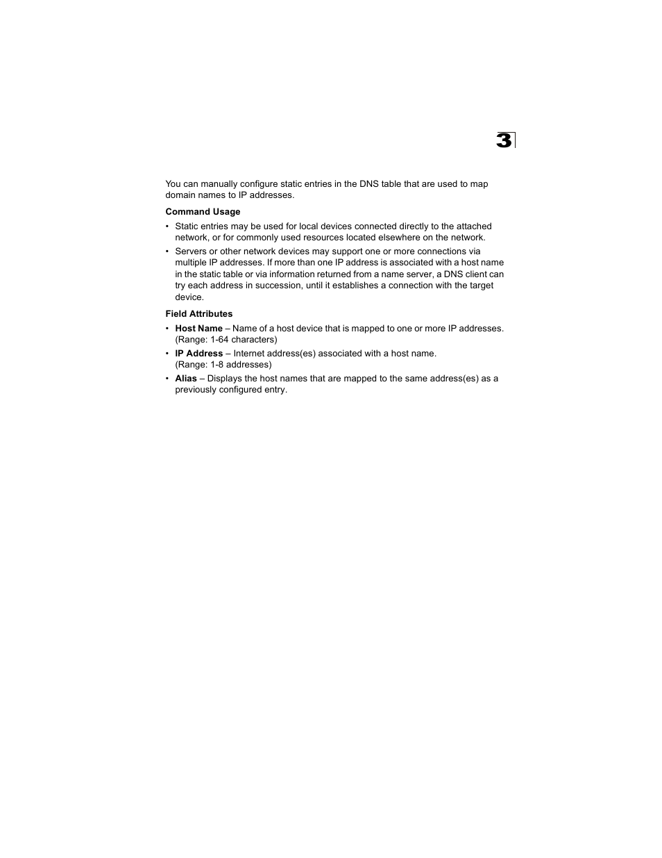 Configuring static dns host to address entries | Alcatel Carrier Internetworking Solutions OmniStack 6300-24 User Manual | Page 209 / 462