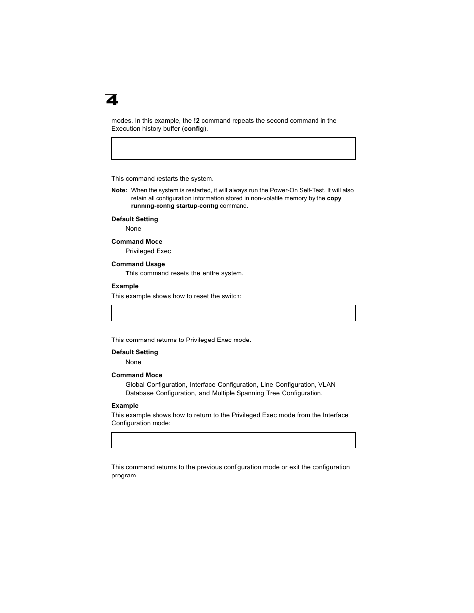 Reload, Exit, Reload 4-22 end 4-22 exit 4-22 | Alcatel Carrier Internetworking Solutions OmniStack 6300-24 User Manual | Page 234 / 462