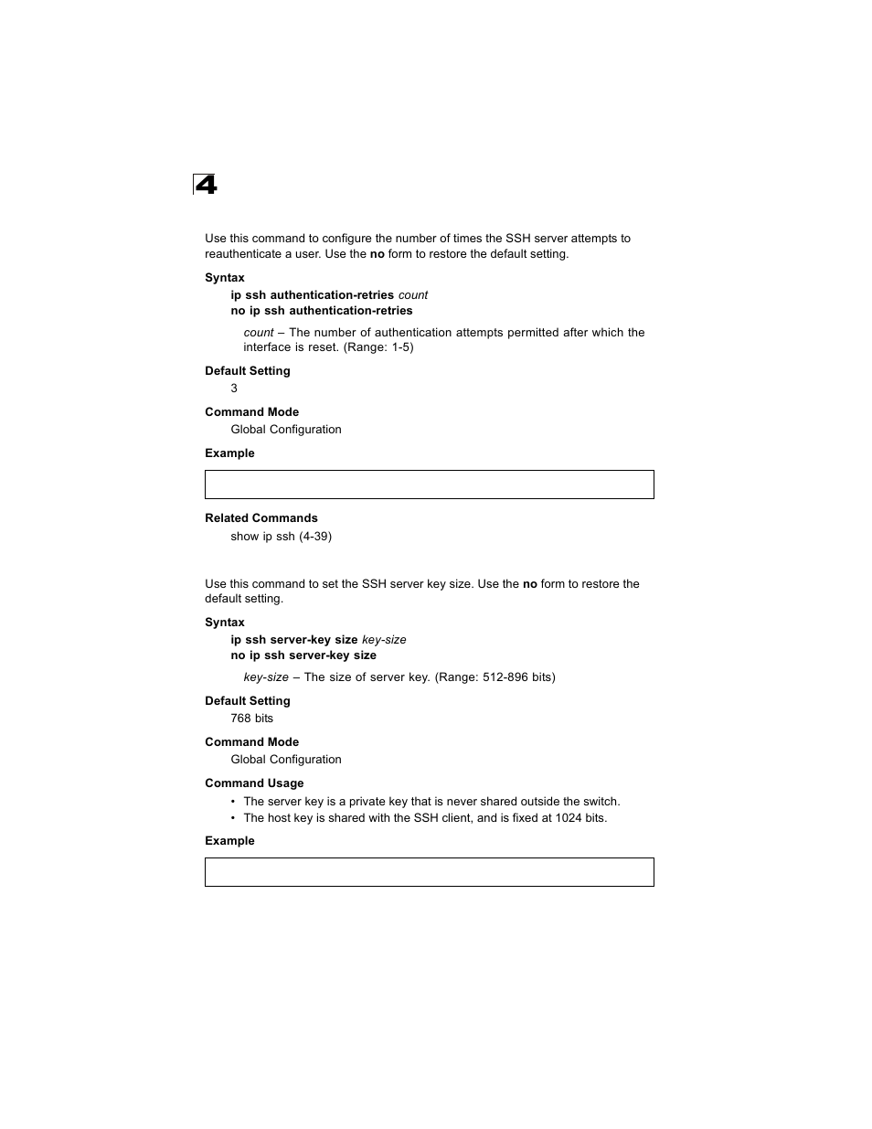 Ip ssh authentication-retries, Ip ssh server-key size | Alcatel Carrier Internetworking Solutions OmniStack 6300-24 User Manual | Page 248 / 462