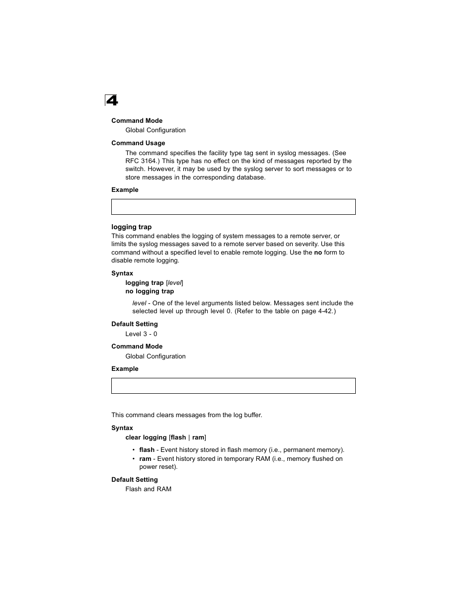 Logging trap, Clear logging | Alcatel Carrier Internetworking Solutions OmniStack 6300-24 User Manual | Page 256 / 462
