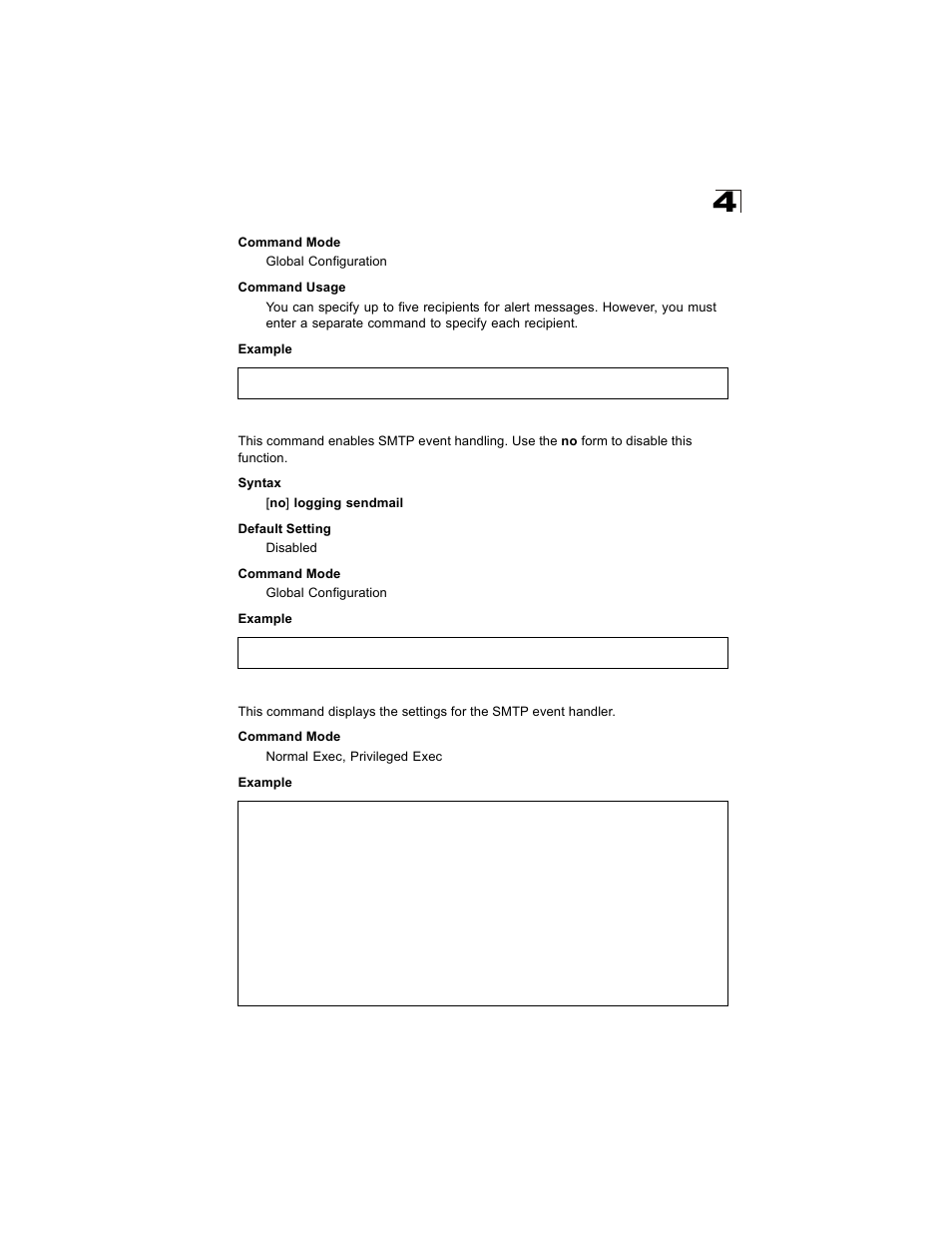 Logging sendmail, Show logging sendmail, Show logging sendmail (4-49) | Alcatel Carrier Internetworking Solutions OmniStack 6300-24 User Manual | Page 261 / 462