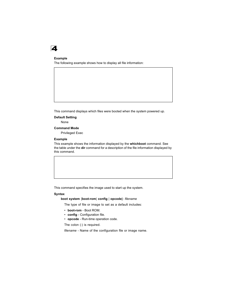 Whichboot, Boot system, Whichboot 4-66 boot system | Alcatel Carrier Internetworking Solutions OmniStack 6300-24 User Manual | Page 278 / 462