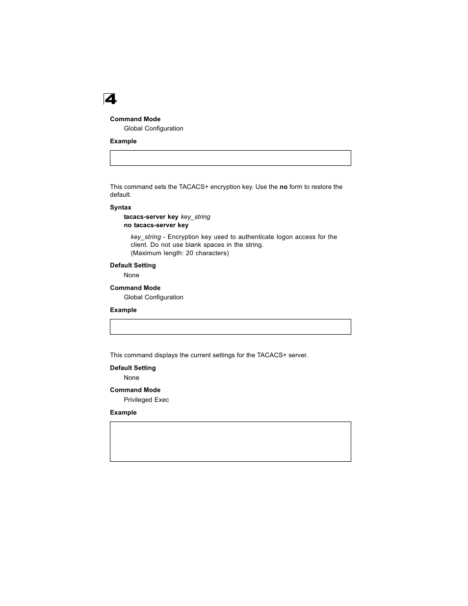 Tacacs-server key, Show tacacs-server | Alcatel Carrier Internetworking Solutions OmniStack 6300-24 User Manual | Page 286 / 462