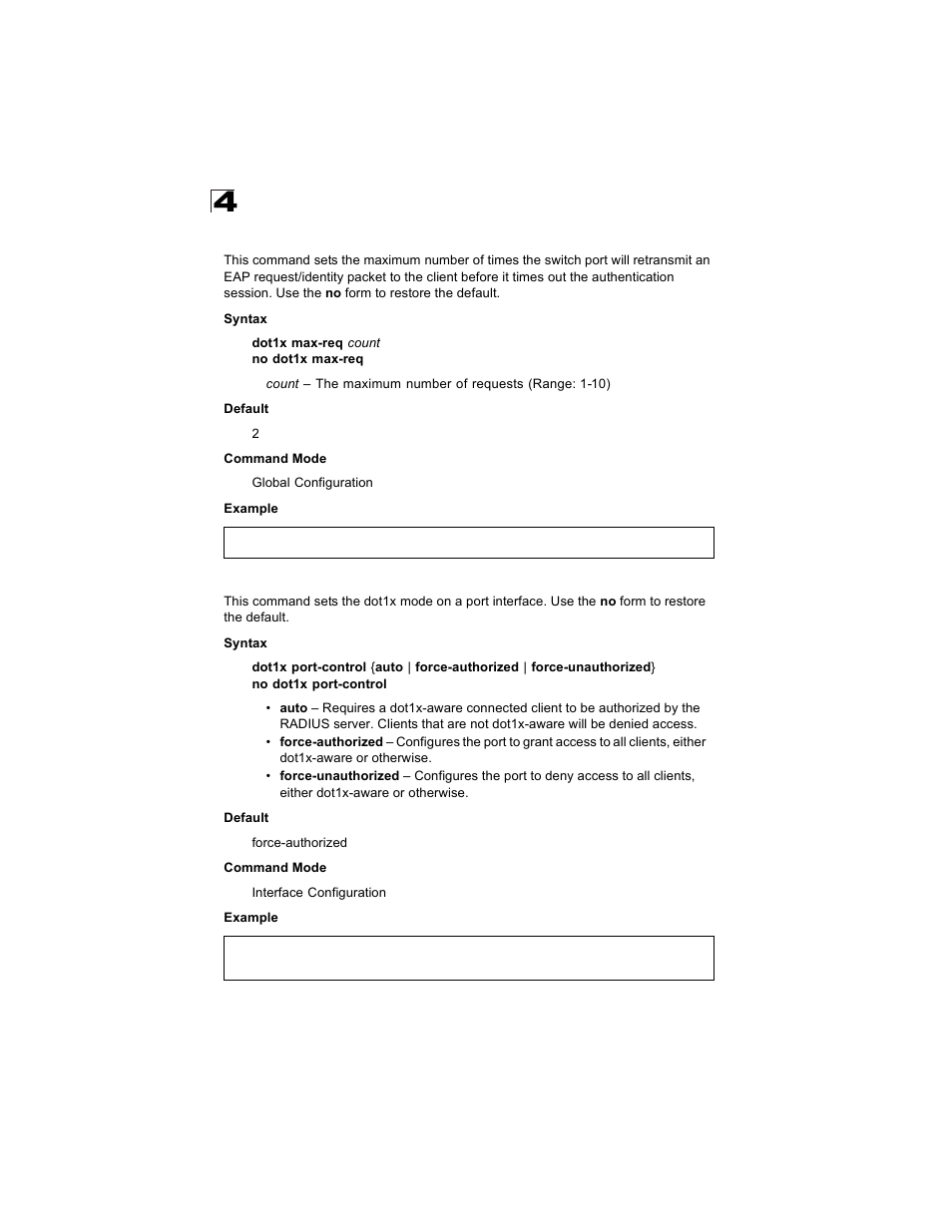 Dot1x max-req, Dot1x port-control | Alcatel Carrier Internetworking Solutions OmniStack 6300-24 User Manual | Page 290 / 462