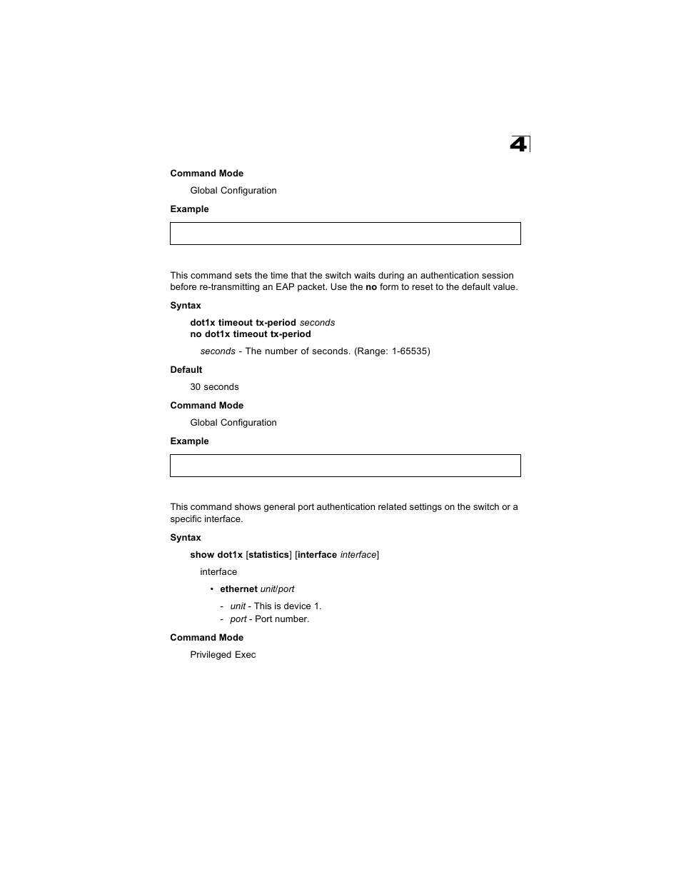 Dot1x timeout tx-period, Show dot1x | Alcatel Carrier Internetworking Solutions OmniStack 6300-24 User Manual | Page 293 / 462