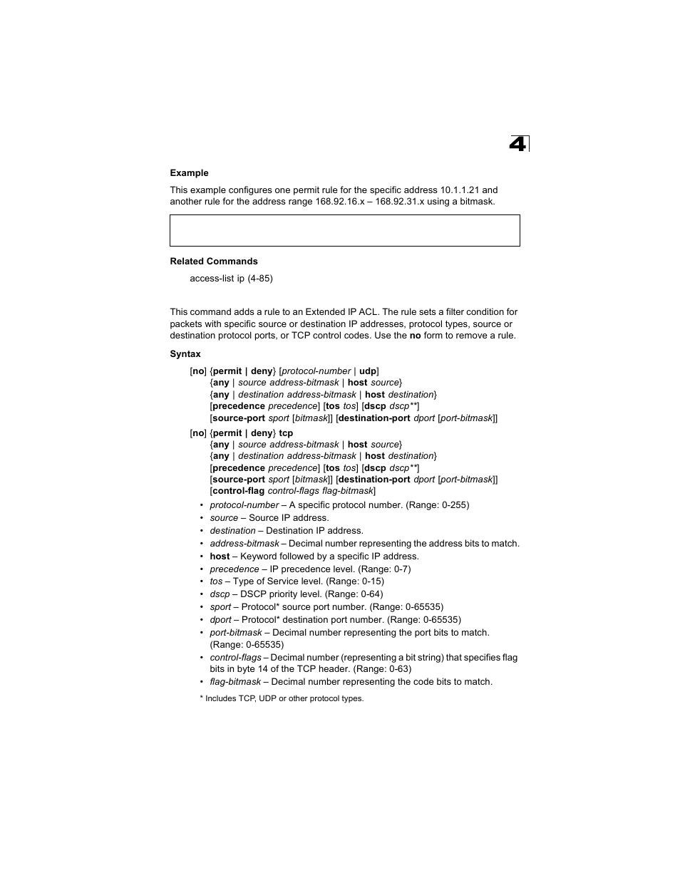 Permit, deny (extended acl) | Alcatel Carrier Internetworking Solutions OmniStack 6300-24 User Manual | Page 299 / 462