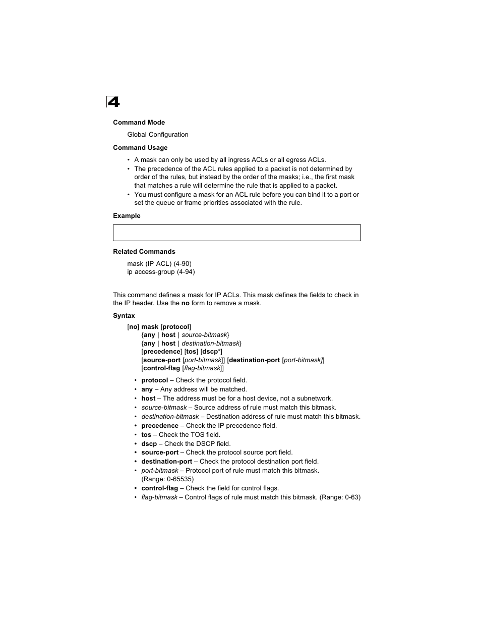 Mask (ip acl) | Alcatel Carrier Internetworking Solutions OmniStack 6300-24 User Manual | Page 302 / 462