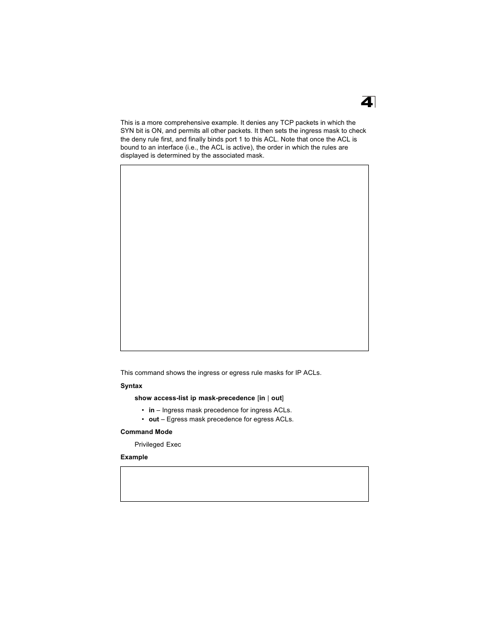 Show access-list ip mask-precedence | Alcatel Carrier Internetworking Solutions OmniStack 6300-24 User Manual | Page 305 / 462