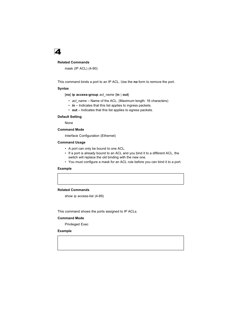 Ip access-group, Show ip access-group | Alcatel Carrier Internetworking Solutions OmniStack 6300-24 User Manual | Page 306 / 462