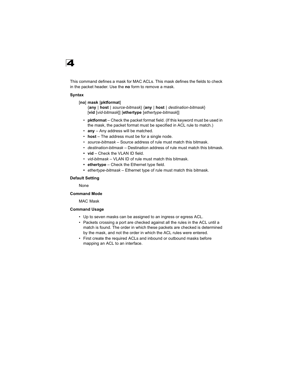 Mask (mac acl), D 4-102, Mask (mac acl) (4-102) | Alcatel Carrier Internetworking Solutions OmniStack 6300-24 User Manual | Page 314 / 462
