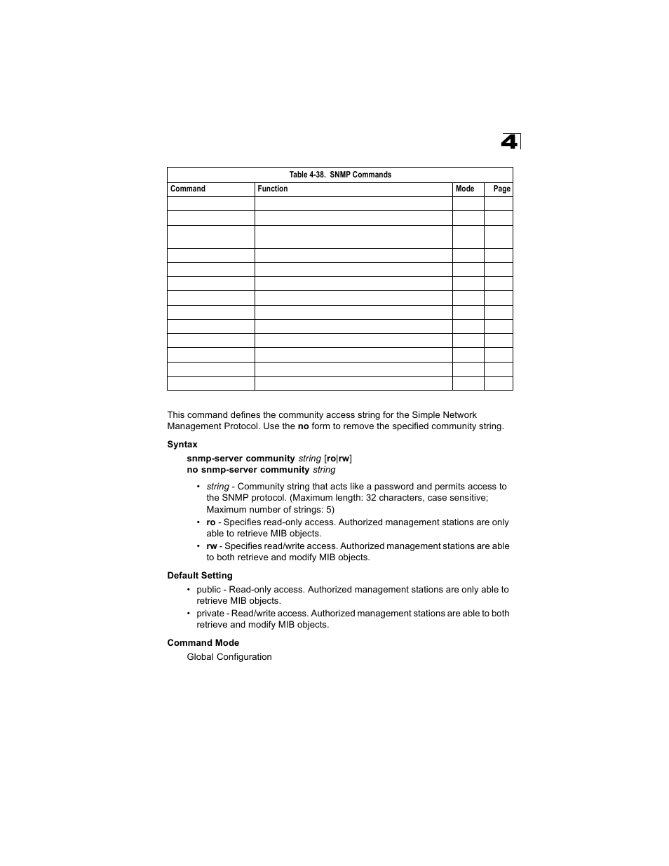 Snmp-server community | Alcatel Carrier Internetworking Solutions OmniStack 6300-24 User Manual | Page 321 / 462