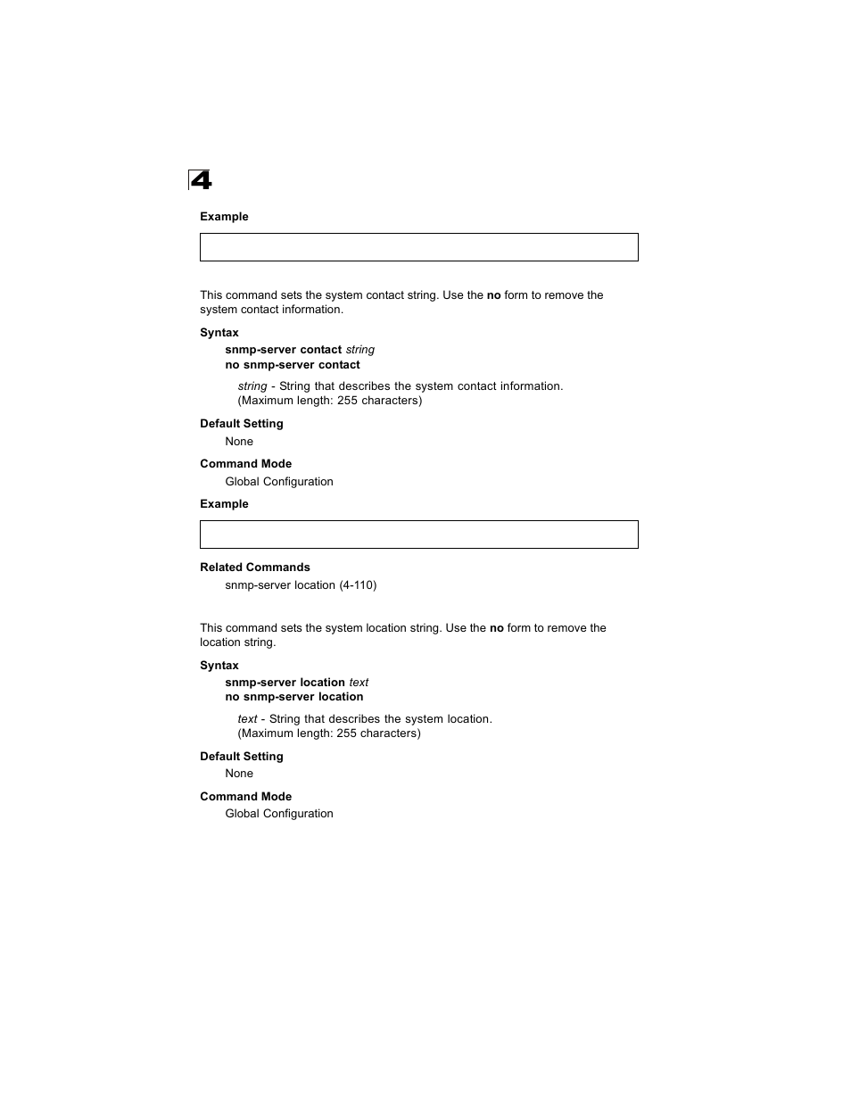Snmp-server contact, Snmp-server location | Alcatel Carrier Internetworking Solutions OmniStack 6300-24 User Manual | Page 322 / 462