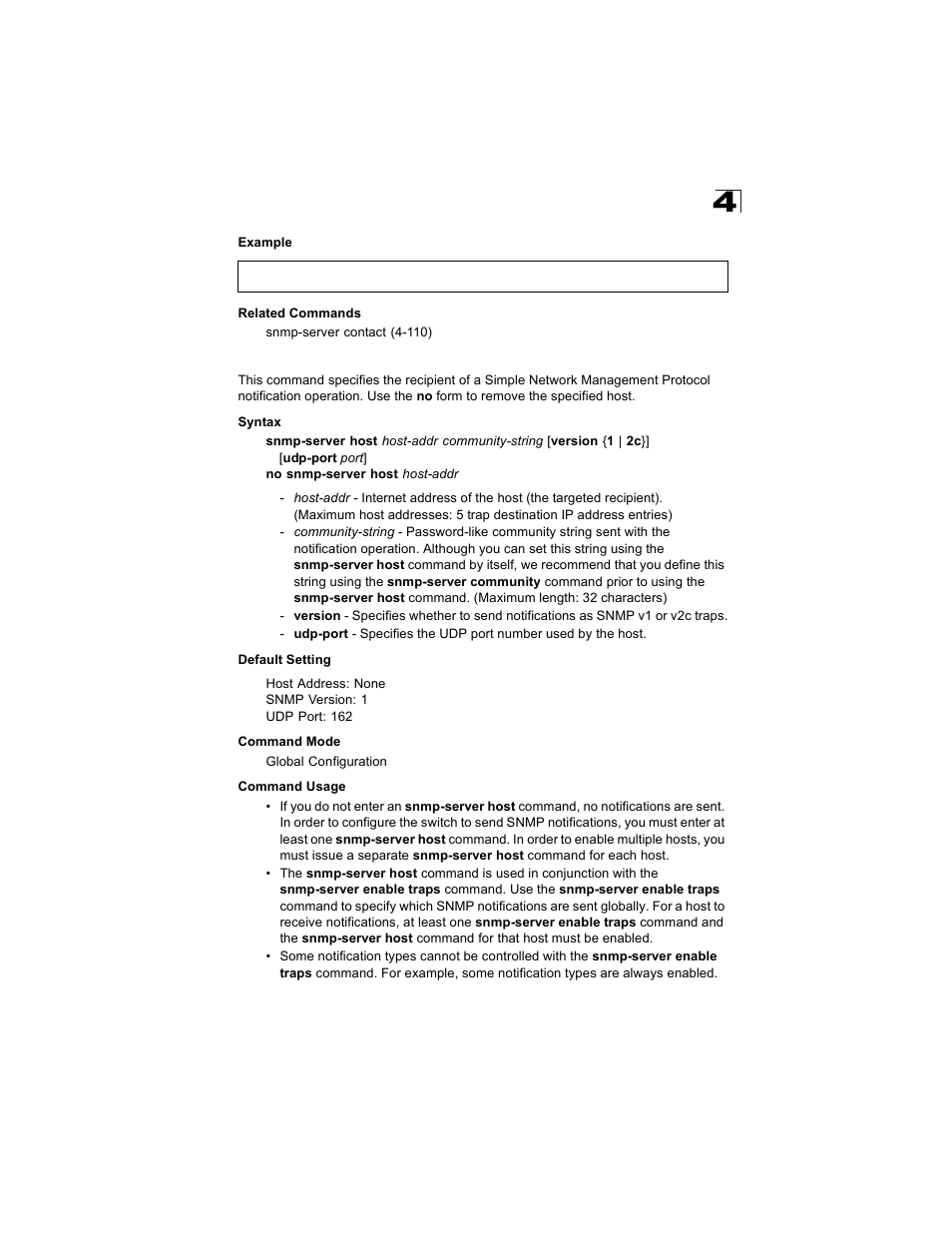 Snmp-server host | Alcatel Carrier Internetworking Solutions OmniStack 6300-24 User Manual | Page 323 / 462