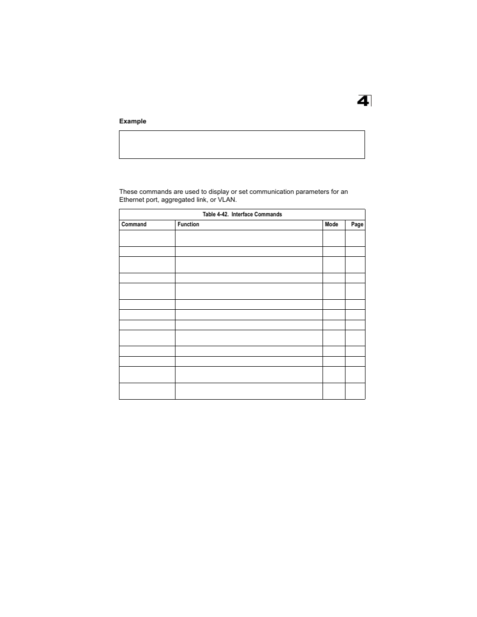 Interface commands, Table 4-42 | Alcatel Carrier Internetworking Solutions OmniStack 6300-24 User Manual | Page 341 / 462