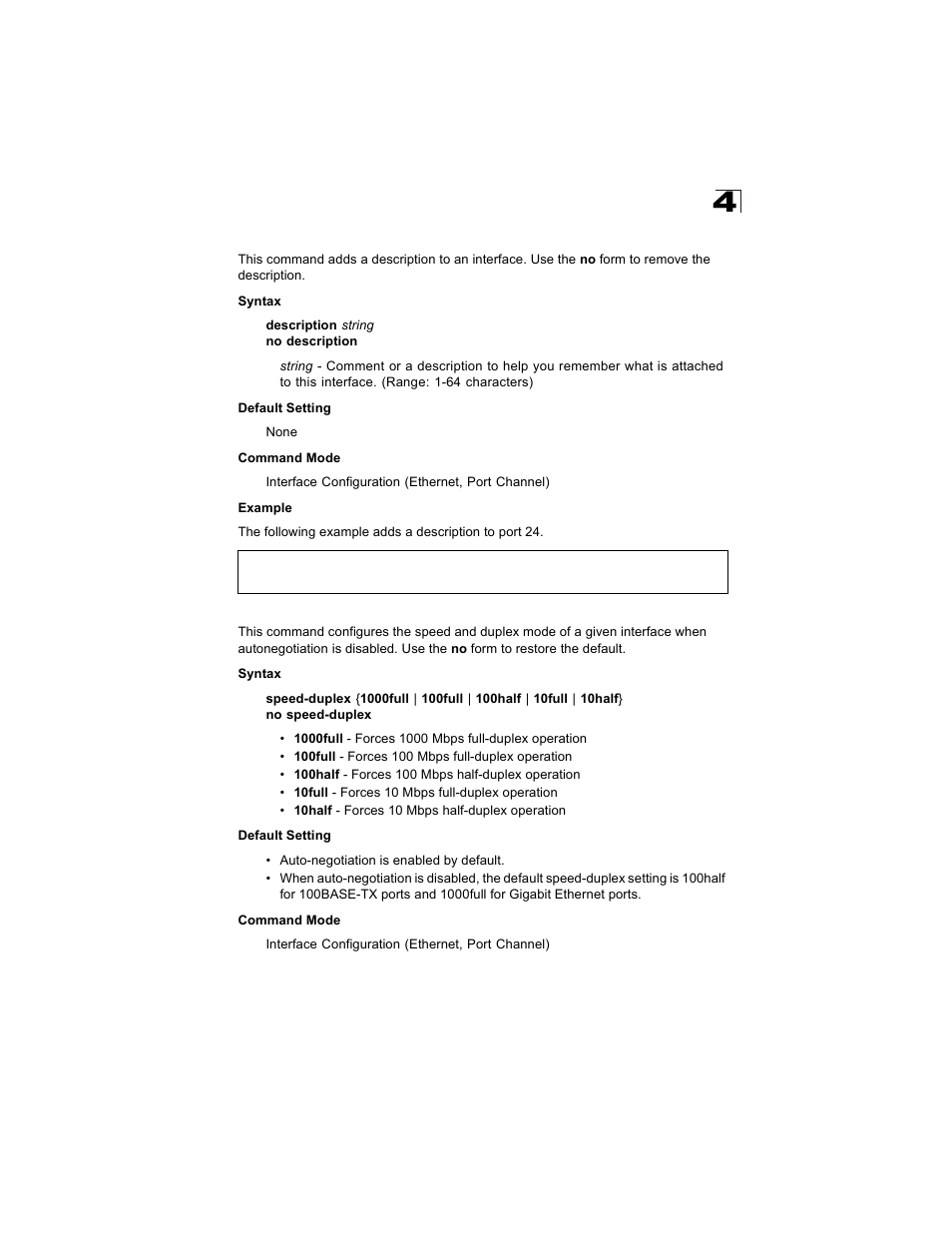 Description, Speed-duplex, Description 4-131 speed-duplex 4-131 | Alcatel Carrier Internetworking Solutions OmniStack 6300-24 User Manual | Page 343 / 462