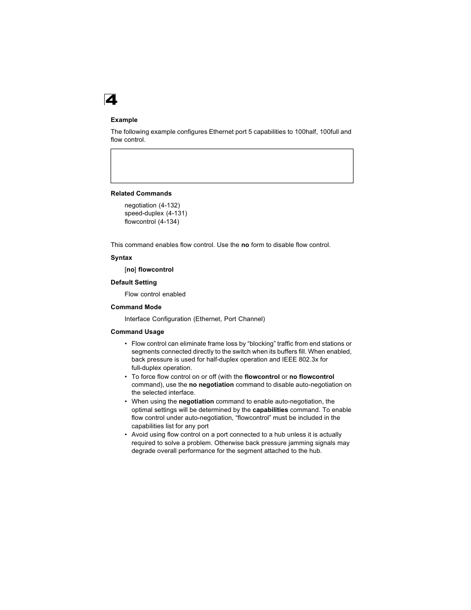 Flowcontrol, Flowcontrol 4-134 | Alcatel Carrier Internetworking Solutions OmniStack 6300-24 User Manual | Page 346 / 462