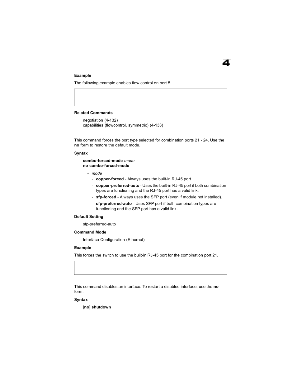 Combo-forced-mode, Shutdown, Combo-forced-mode 4-135 shutdown 4-135 | Shutdown co, Shutdown (4-135) | Alcatel Carrier Internetworking Solutions OmniStack 6300-24 User Manual | Page 347 / 462