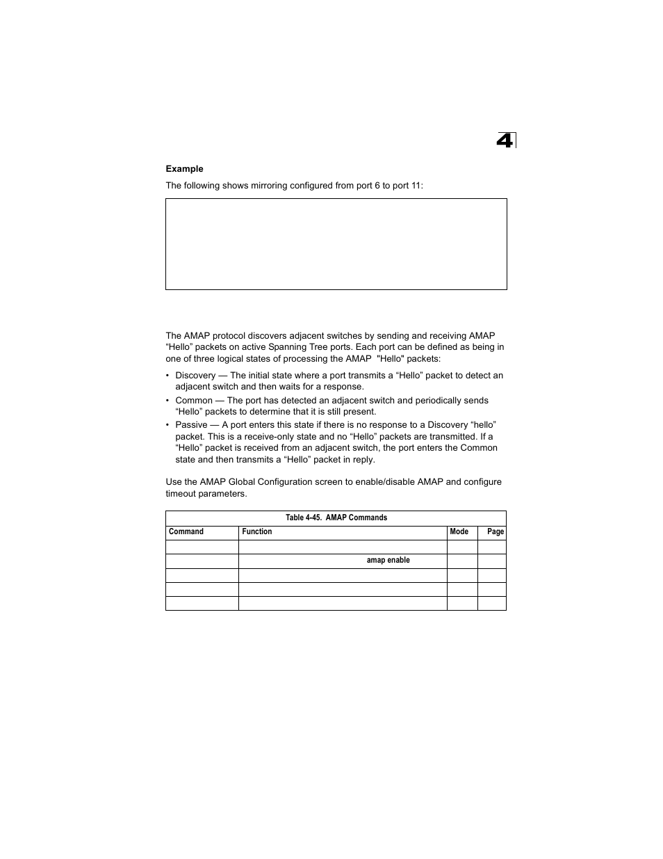 Amap configuration, Table 4-45, Amap commands | Alcatel Carrier Internetworking Solutions OmniStack 6300-24 User Manual | Page 355 / 462