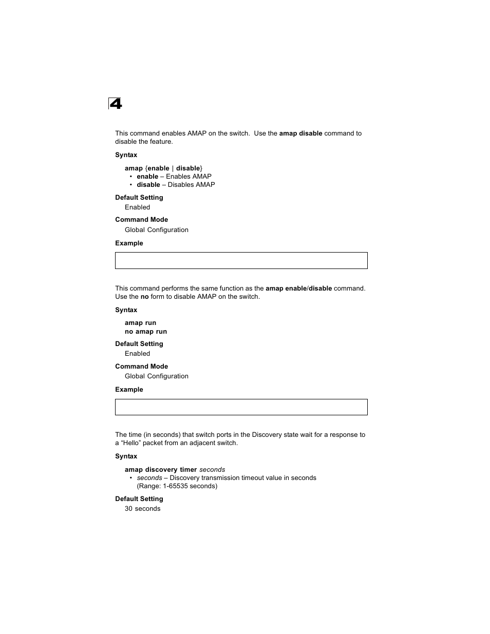 Amap enable, Amap run, Amap discovery timer | Alcatel Carrier Internetworking Solutions OmniStack 6300-24 User Manual | Page 356 / 462