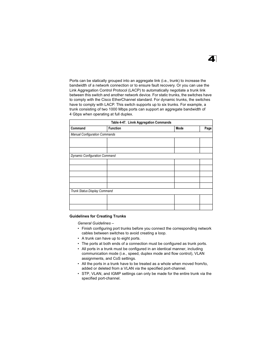 Link aggregation commands, Table 4-47, Linnk aggregation commands | Alcatel Carrier Internetworking Solutions OmniStack 6300-24 User Manual | Page 359 / 462