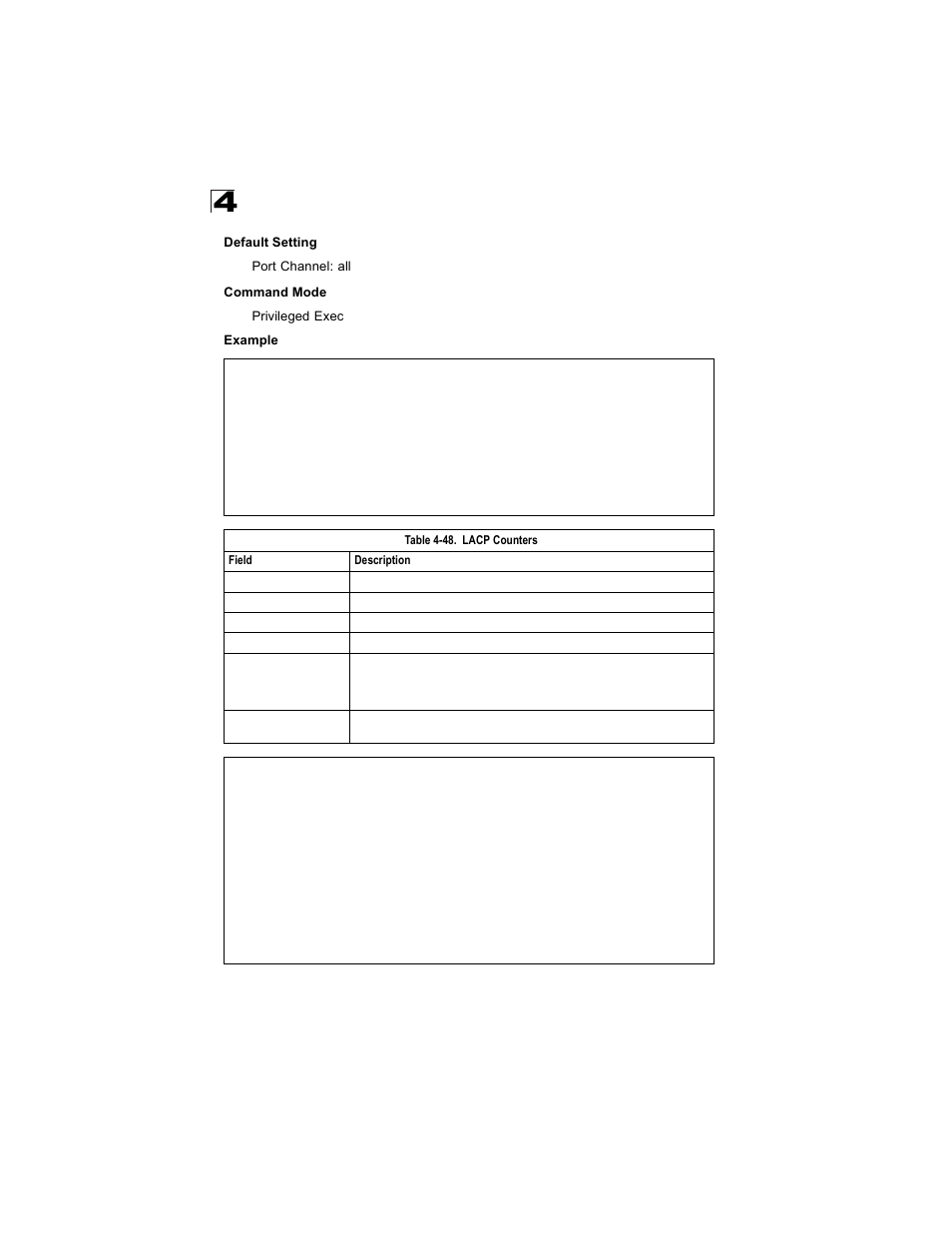 Table 4-48, Lacp counters | Alcatel Carrier Internetworking Solutions OmniStack 6300-24 User Manual | Page 366 / 462