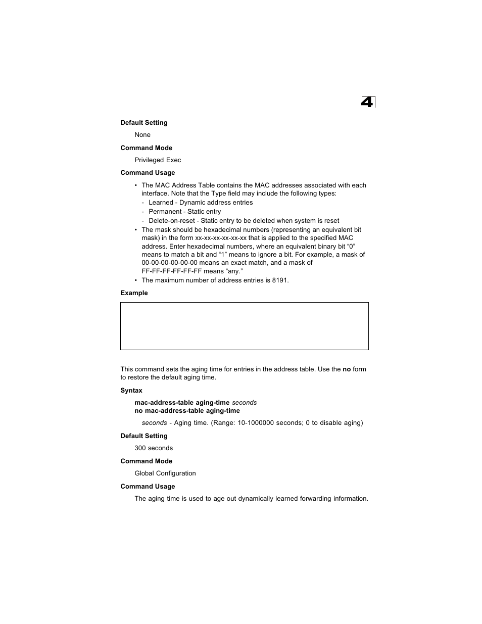 Mac-address-table aging-time | Alcatel Carrier Internetworking Solutions OmniStack 6300-24 User Manual | Page 371 / 462