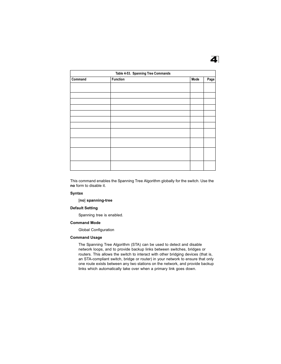 Spanning-tree, Spanning-tree 4-161 | Alcatel Carrier Internetworking Solutions OmniStack 6300-24 User Manual | Page 373 / 462