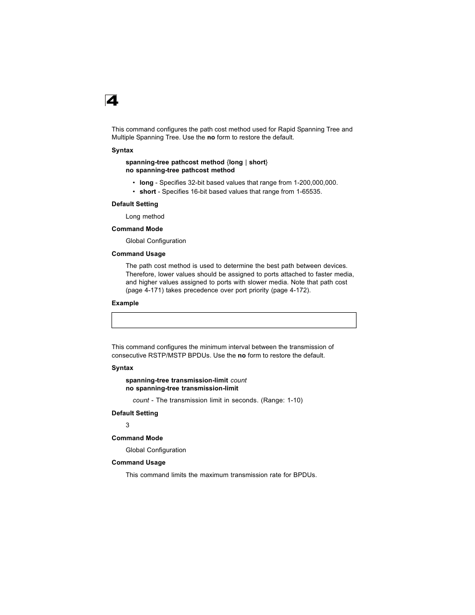 Spanning-tree pathcost method, Spanning-tree transmission-limit | Alcatel Carrier Internetworking Solutions OmniStack 6300-24 User Manual | Page 378 / 462