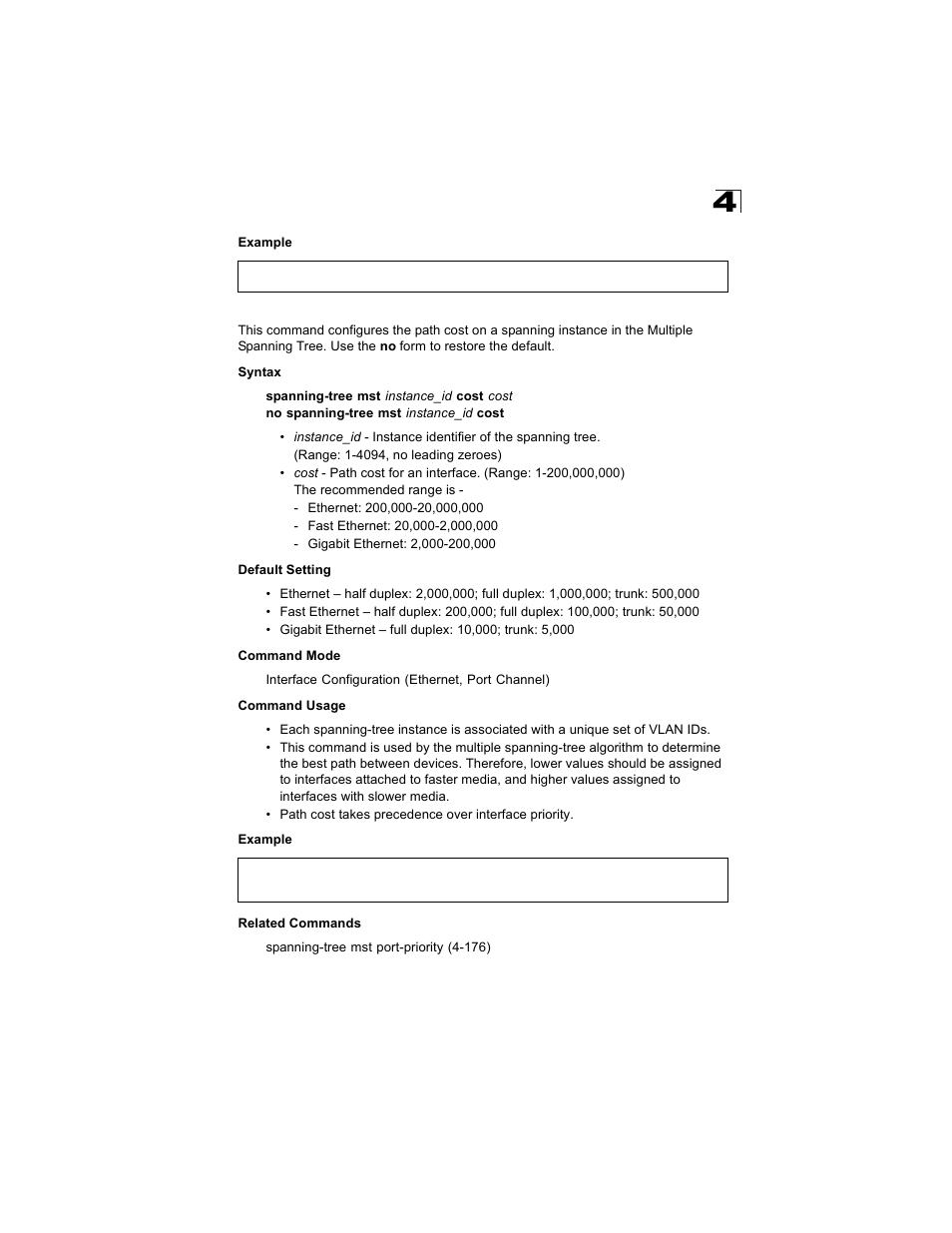 Spanning-tree mst cost | Alcatel Carrier Internetworking Solutions OmniStack 6300-24 User Manual | Page 387 / 462
