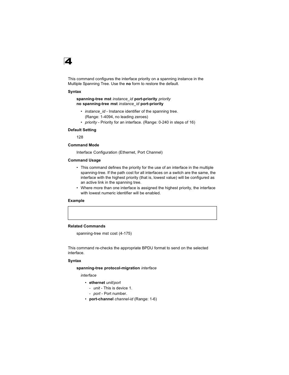 Spanning-tree mst port-priority, Spanning-tree protocol-migration | Alcatel Carrier Internetworking Solutions OmniStack 6300-24 User Manual | Page 388 / 462