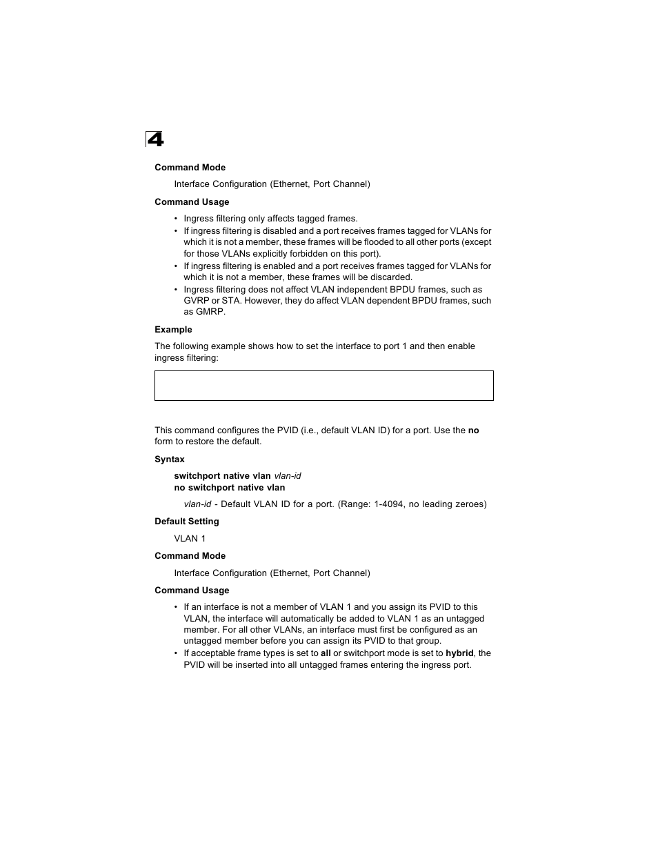 Switchport native vlan, E 4-184 | Alcatel Carrier Internetworking Solutions OmniStack 6300-24 User Manual | Page 396 / 462