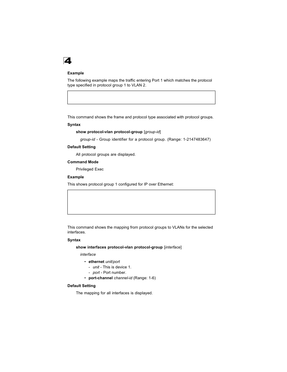 Show protocol-vlan protocol-group, Show interfaces protocol-vlan protocol-group | Alcatel Carrier Internetworking Solutions OmniStack 6300-24 User Manual | Page 402 / 462