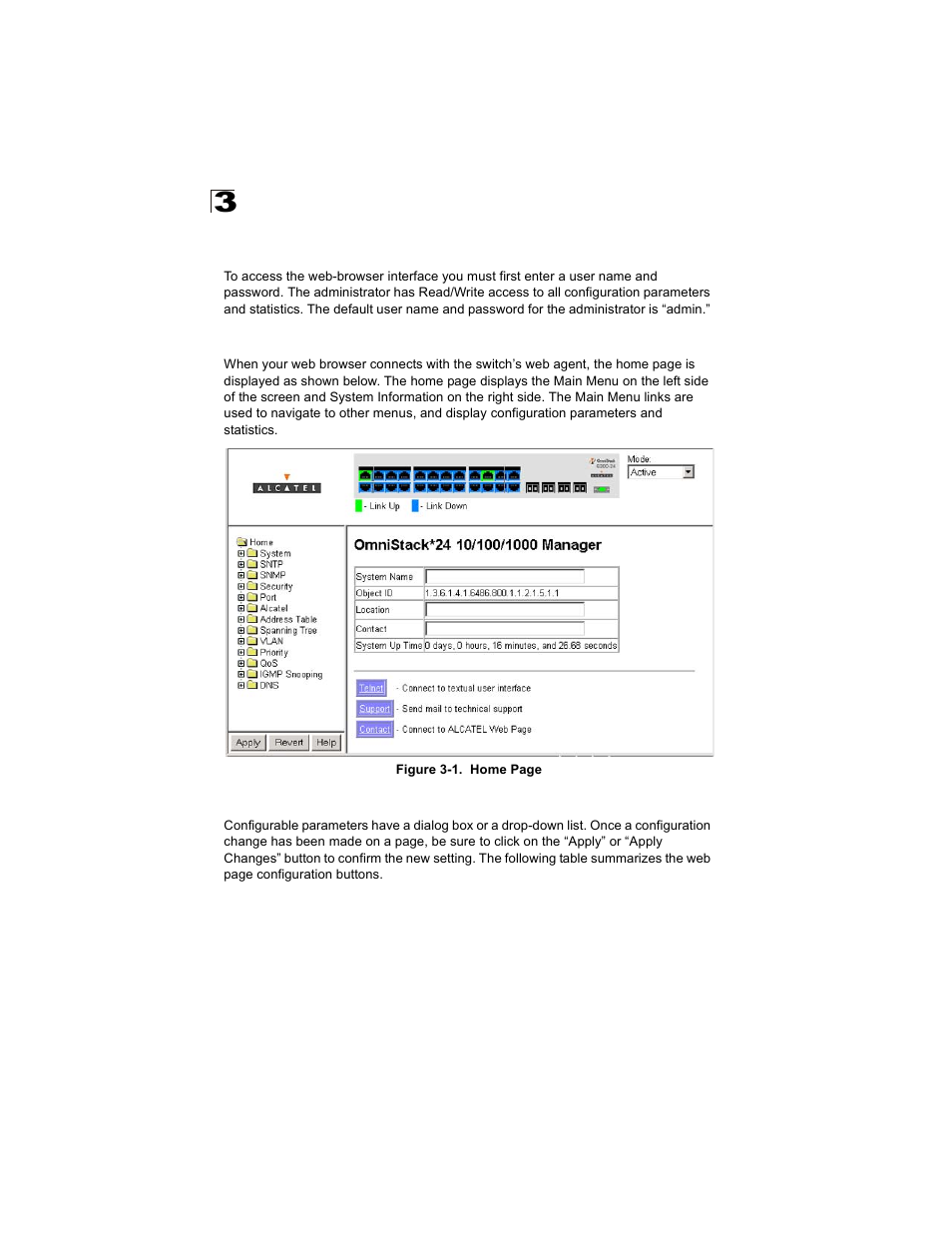 Navigating the web browser interface, Configuration options, Figure 3-1 | Alcatel Carrier Internetworking Solutions OmniStack 6300-24 User Manual | Page 42 / 462