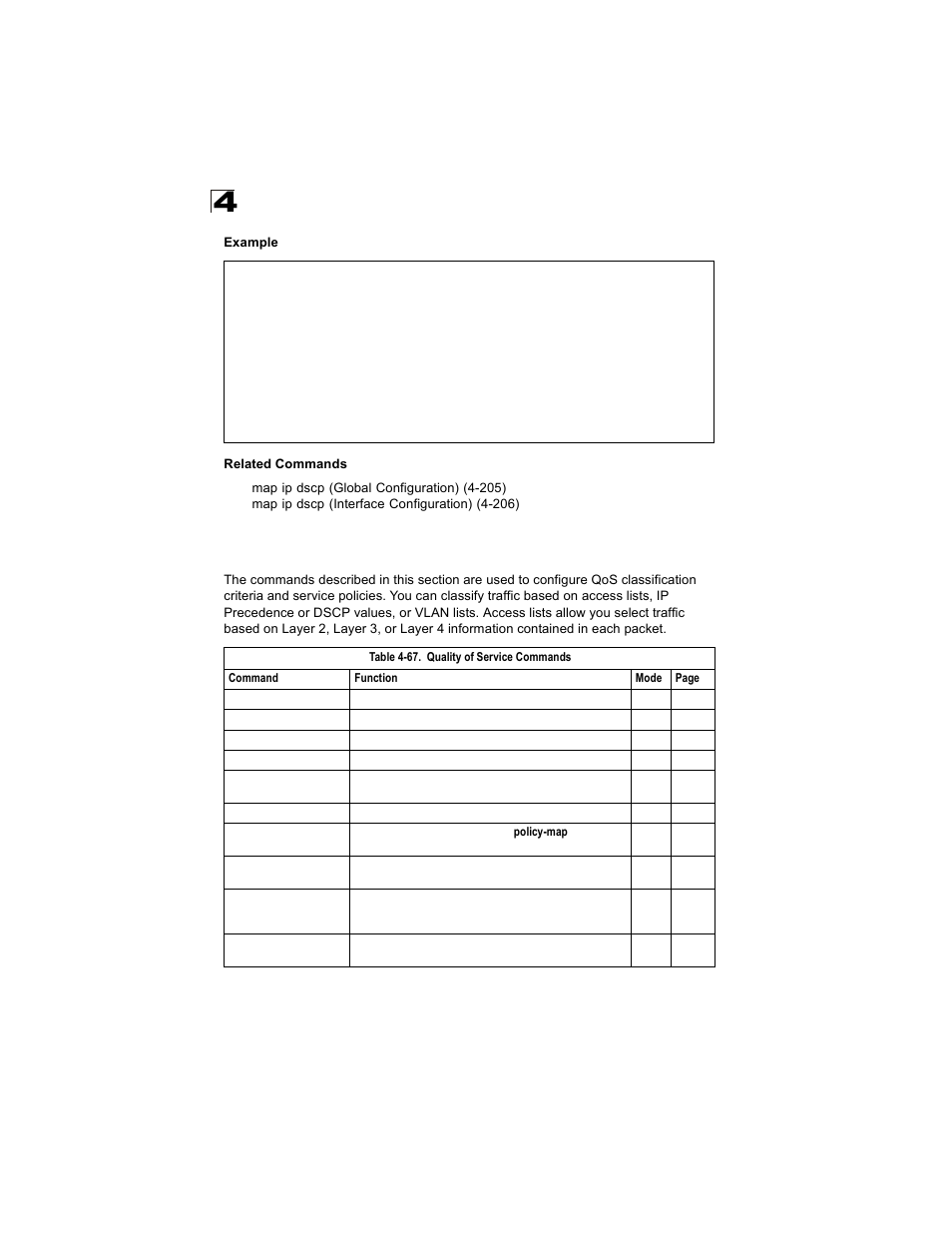 Quality of service commands, Table 4-67 | Alcatel Carrier Internetworking Solutions OmniStack 6300-24 User Manual | Page 422 / 462